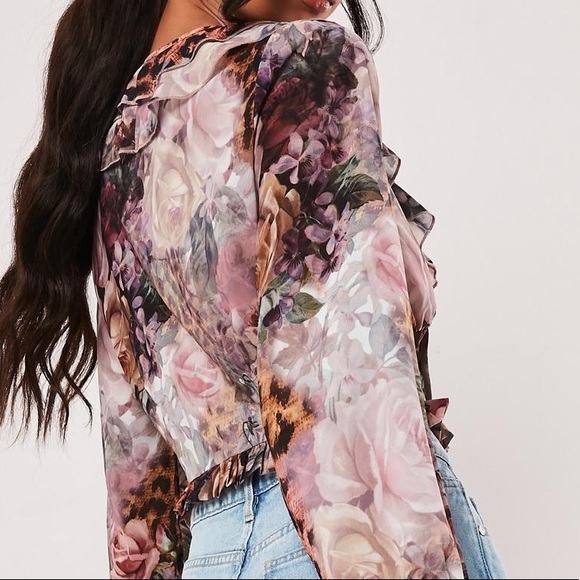 PINK FLORAL LEOPARD MILKMAID CROP TOP - Picture 5 of 5